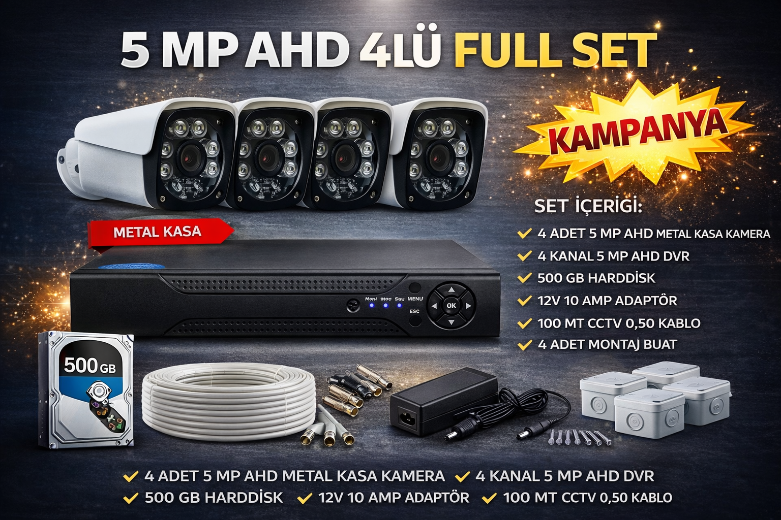 4 LÜ 5 MP AHD METAL KASA FULL SET